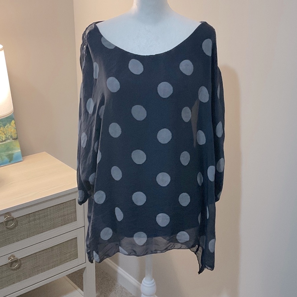 Nina Murati Sheer Polka Dot Blouse in Navy S/M